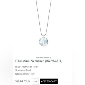 Tocara New Retired Christina Necklace Stainless Steel Mother of Pearl